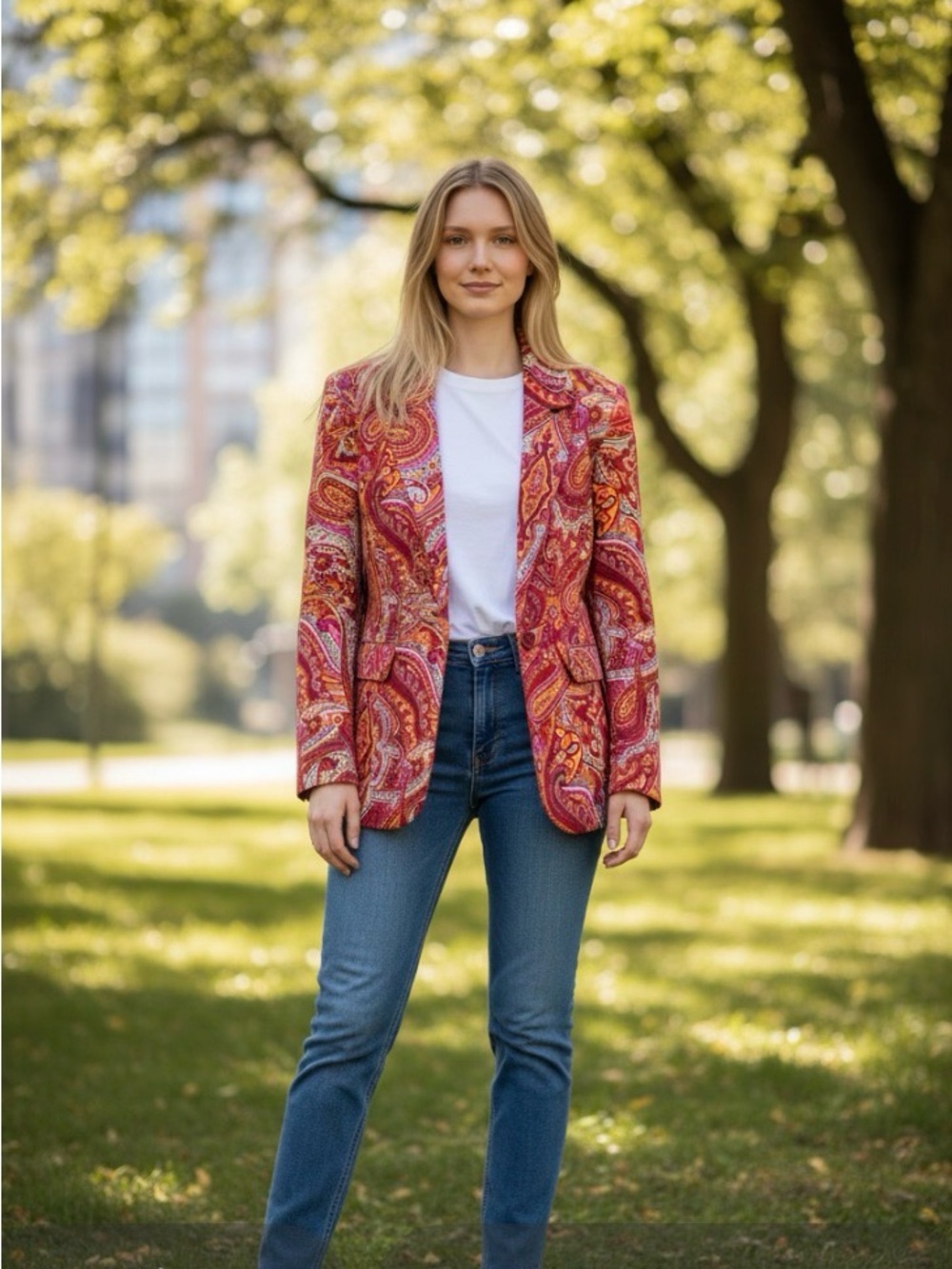 Worthington Fuchsia and Orange Paisley Blazer